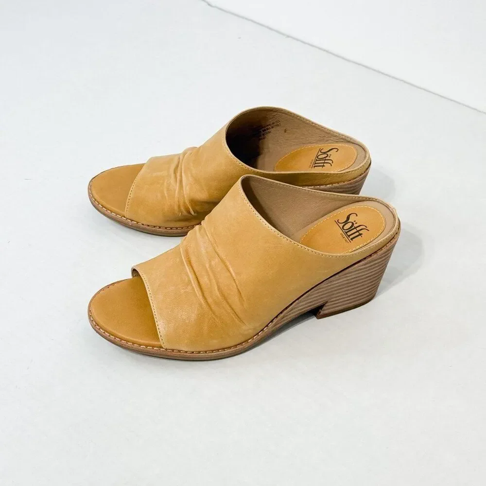 Sofft Strathmore NWB Sz 10 Soleil Yellow Luxe Italian Ruched Slide Wedge Shoes